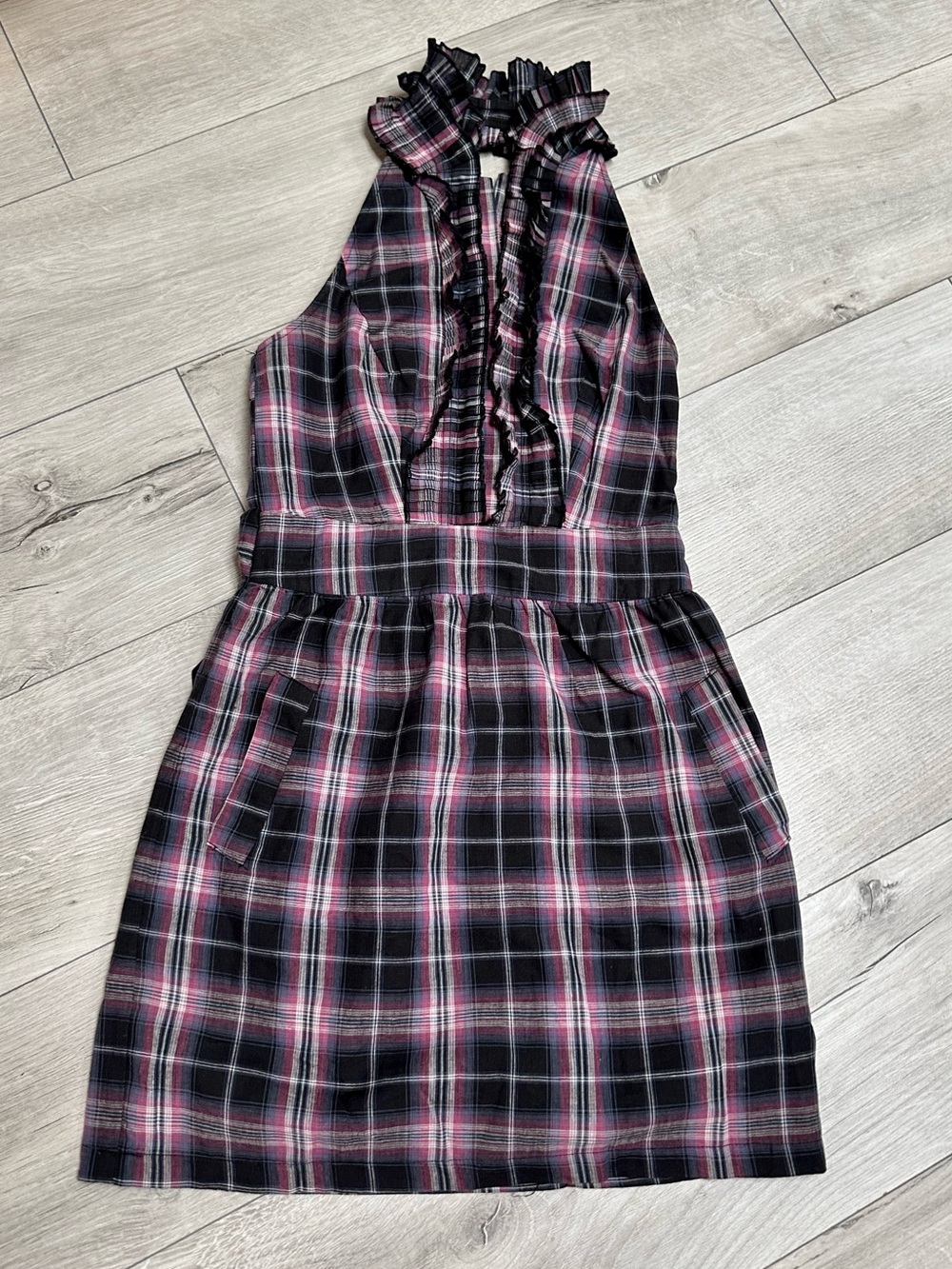 Le Château Plaid Cotton Halter Mini Dres